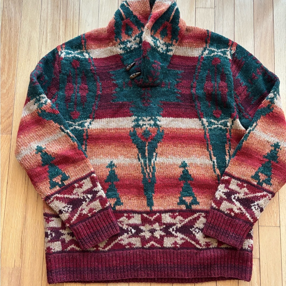 Ralph Lauren Red and Green V-Neck Sweater